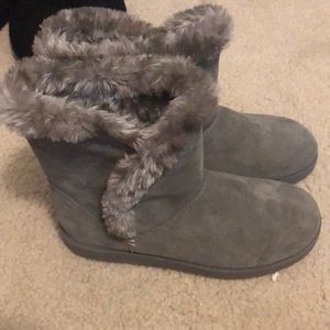 grey fuzzy boots